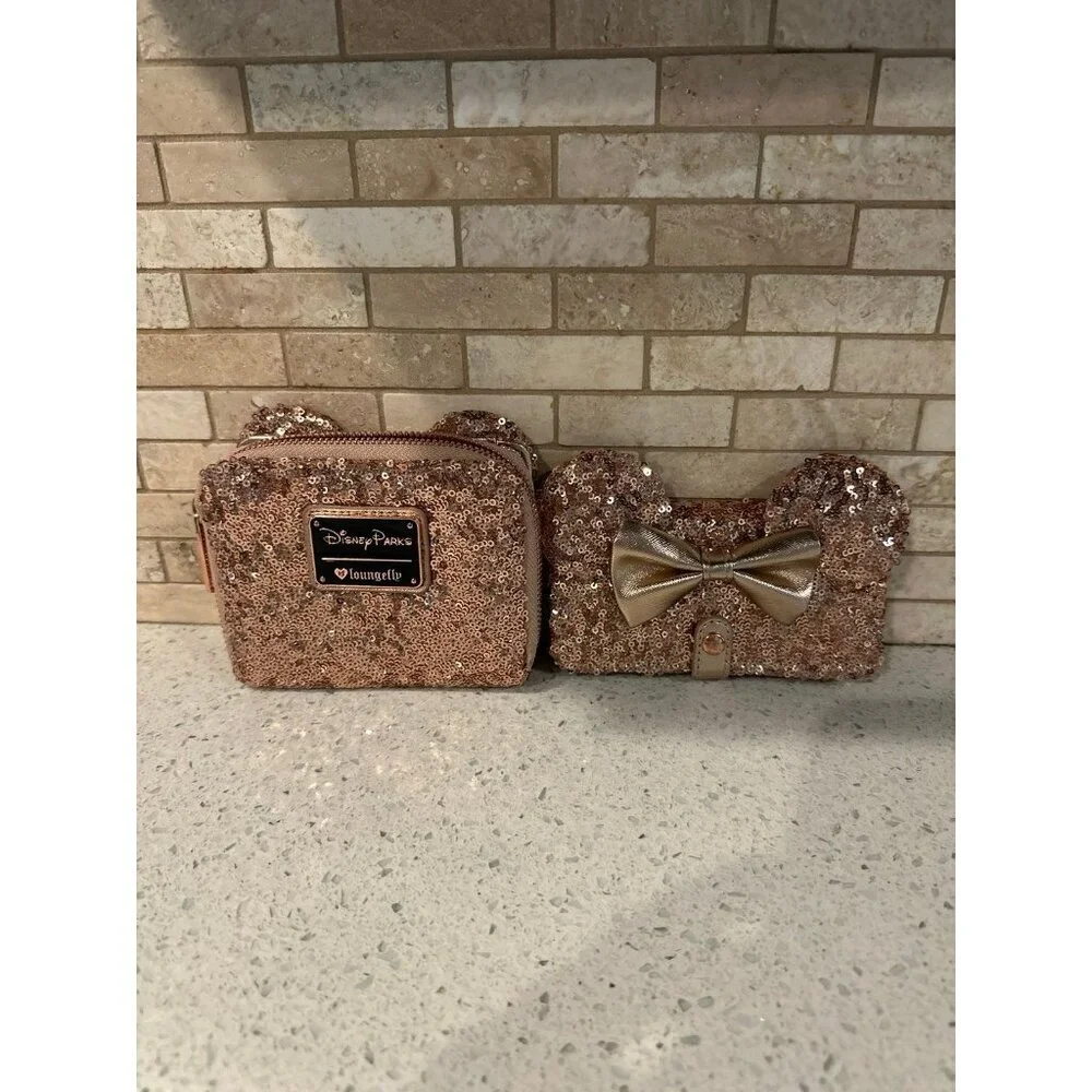 disney rose gold‎ loungefly wallet phone case bundle